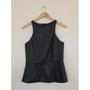 Express Faux Leather Peplum Tank Top Black Sleeveless Back Zip Blouse Womens M